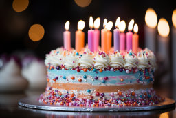 Ein Kuchen mit Kerzen oben