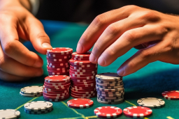 a person placing poker chips on a table