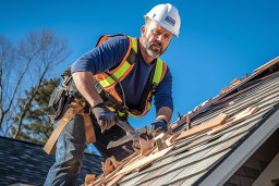 Un homme dans un casque travaillant sur un toit