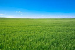 Un champ vert avec un ciel bleu avec une zone naturelle Konza Prairie en arrière-plan