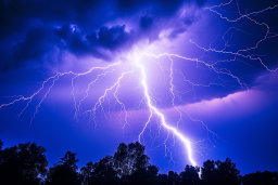 Intense Lightning Strike Over Trees