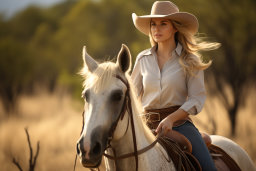 Eine Frau, die ein Pferd reitet