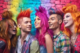 un gruppo di persone con capelli colorati