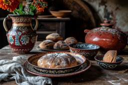 Rustic Bread and Pottery Still Life