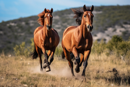 Due cavalli che corrono in un campo