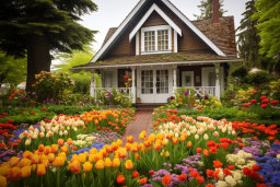Idyllic Cottage with Vibrant Flower Garden