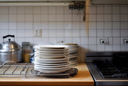 Stack of White Plates in Kitchen