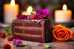 Un gâteau au chocolat avec des fleurs et des roses