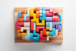 Colorful Brain-Shaped Puzzle on Wooden Background