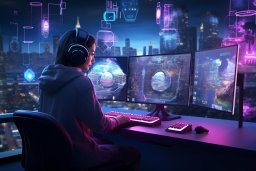 Futuristic Gamer Setup at Night