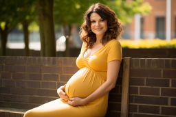 Une femme enceinte dans une robe jaune