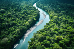 Aerial View of Serpentine River Through Lush Forest