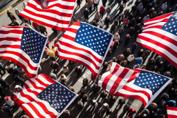 American Flags Waving in a Parade
