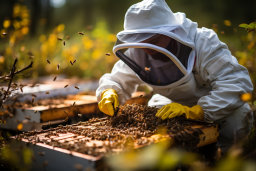 Beekeeper Inspecting a Hive