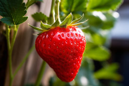 Ripe Strawberry Hanging from Plant