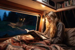 Cozy Reading Time in a Camper Van