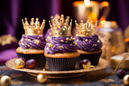 Regal Purple Cupcakes with Miniature Crowns