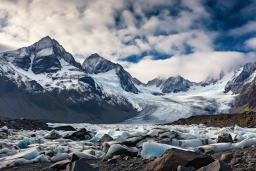 Une chaîne de montagnes enneigée avec de la glace et des rochers