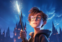 a boy holding a magic wand