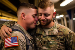 Uniformed Soldiers Embracing