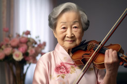 Une vieille femme tenant un violon