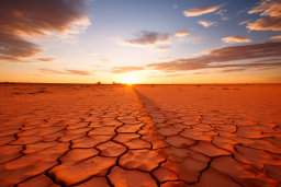 Sunset over Cracked Desert Landscape