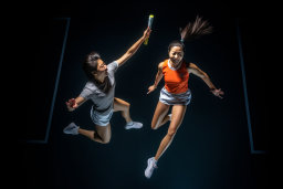 two women jumping in the air