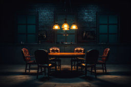 Moody Interior with Leather Chairs and Lamps
