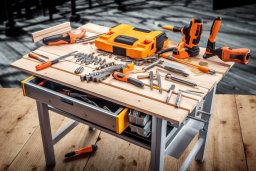 Workshop Table with Various Tools