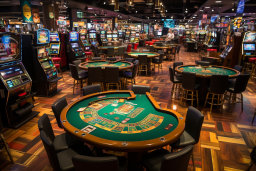 a casino with many tables and chairs