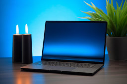 Laptop with LED Candles and Plant