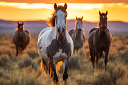 Wild Horses Running at Sunset