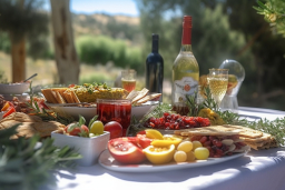 a table with food and wine