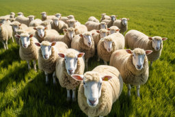 Flock of Sheep in Green Field