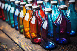 a row of colorful bottles
