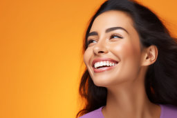 Profile View of a Woman Against Orange Background