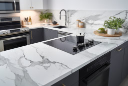 Modern Kitchen with Marble Countertops