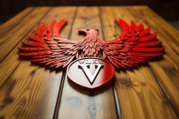 Red Eagle Emblem on Wooden Surface