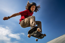Eine Person, die auf ein Skateboard springt