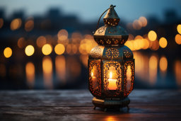 Illuminated Lantern Against Twilight Backdrop