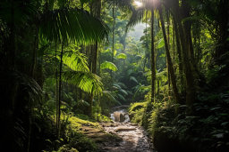 Sunlight Piercing Through Lush Rainforest