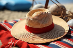 a straw hat on a blanket