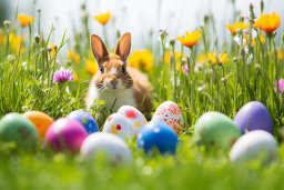 a rabbit in a field of flowers