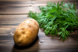 Potato and Fresh Dill on Wooden Background