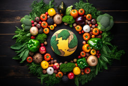 Colorful Vegetables and Fruit Arranged Around Earth