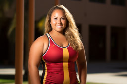 Athlete in a Red and Gold Wrestling Singlet