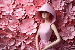 Woman in Pink Dress with Paper Flowers