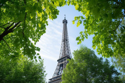 Eiffel Tower Viewed Through Green Leaves