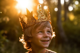 uma criança vestindo uma coroa