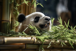 Relaxed Panda Enjoying Bamboo